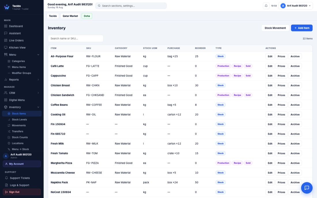 Cloud Back Office — VIWO restaurant ERP